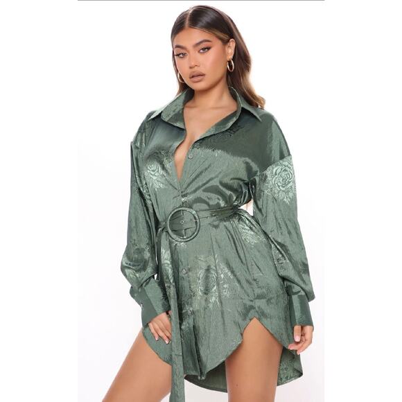Fashion Nova "You Better Work" Green Polyester Long Sleeve Knee Length Size XL - Picture 8 of 14